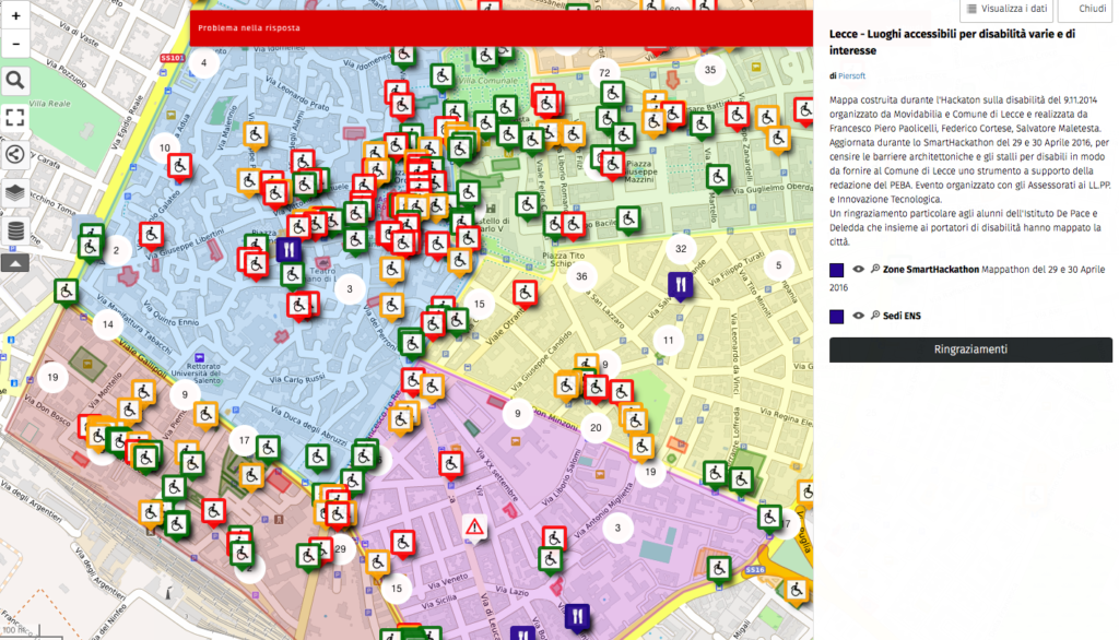 mappa dell'accessibilità di Lecce dall'hackathon La città Accessibile